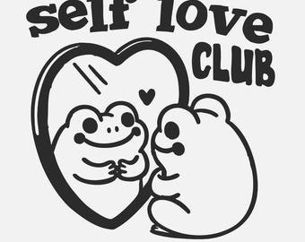 Self Love Social Club Png, Retro valentines png, valentines day png, frog in mirror, Trendy png, Love png, Heart Candy png, Mental Health