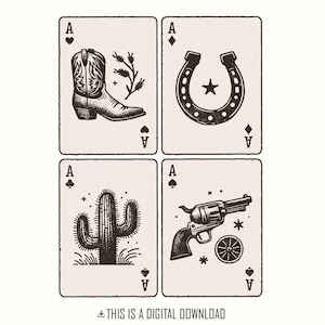 Diseño PNG de As de Corazones del Oeste, Cartas de Póker, Western Retro, PNG de Vaquero Moderno, Diseño de Sublimación, Descarga Instantánea, Arte de Botas de Vaquero