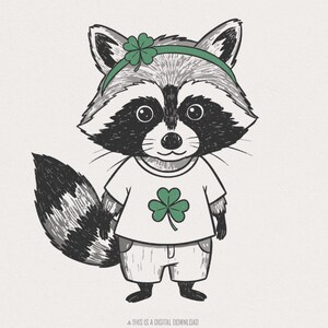 Drôle de raton laveur St Patrick's Day PNG, PNG rétro St Patricks Day, trèfle porte-bonheur, coquette St Pattys Day, trèfle, irlandais, la Saint-Patrick