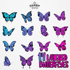 Papillon SVG - papillon SVG en couches - 14 papillons Bundle SVG - papillon en couches svg - Clipart papillon - pour la silhouette Cricut et plus