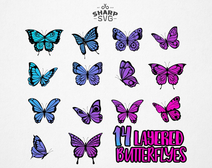 Butterfly SVG - Butterfly SVG Layered - 14 Butterfly Bundle SVG - Layered Butterfly svg - Butterfly Clipart - For Cricut Silhouette and more