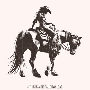 Dibujo de vaquera a caballo PNG, ilustración abstracta del oeste, arte estilizado de jinete vaquero, arte lineal moderno, jinete minimalista PNG