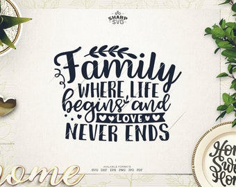 Family where Life begins and Love never Ends SVG - Family Sayings SVG - Family Quotes SVG - Cricut Cut files - Silhouette - Laser cut