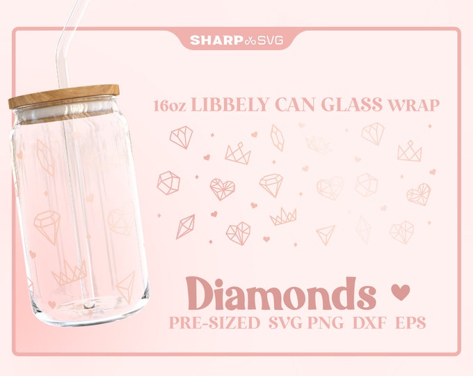 Diamonds Pattern Can Glass Wrap SVG • 16oz Glass Beer Can Cutfile • Can Template • digital files dxf eps png • Cricut • Silhouette