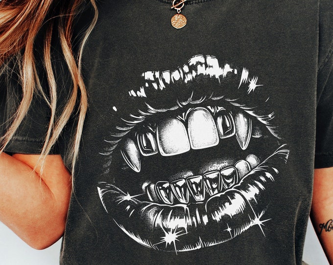 Gothic Vampire Lips PNG, Grillz Halloween Sublimation, Dark Aesthetic Art, Vampire Teeth Digital Art, Spooky Season Design