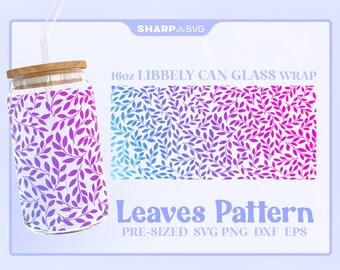 Leaves Pattern Can Glass Wrap SVG • 16oz Glass Beer Can Cutfile • Can Template • digital files dxf eps png • Cricut • Silhouette