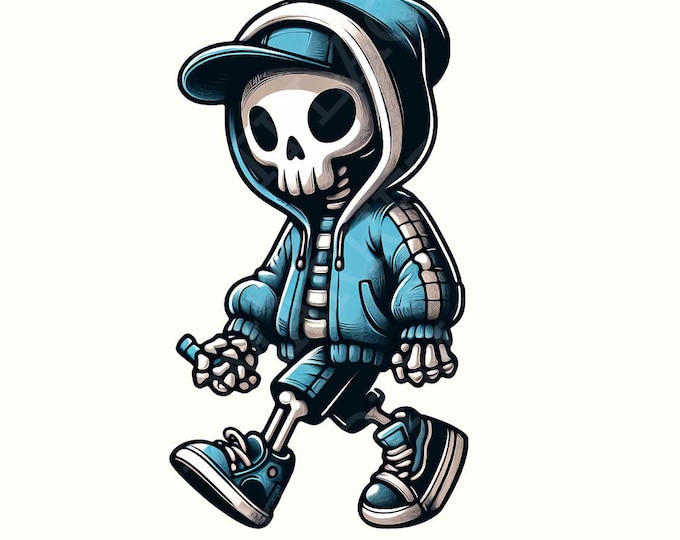 Gangster Skeleton PNG Digital Download, Urban Sublimation, Streetwear Skull Art, Hip Hop Graphic Tee, Graffiti Clipart, Retro Skull Design