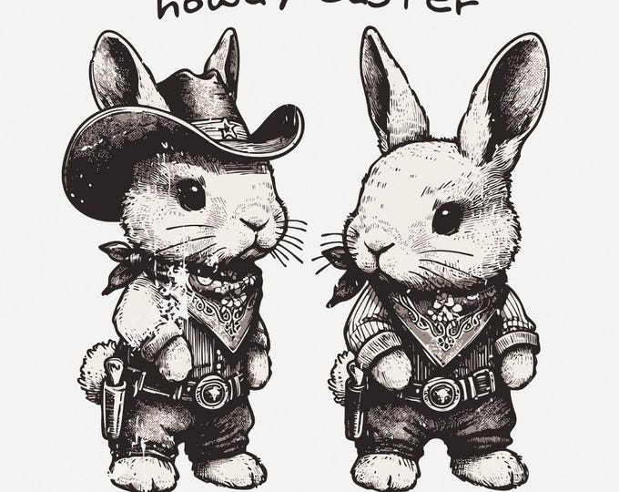 Howdy Easter PNG, Kids Easter Designs, Cute Easter Designs, Western Bunny PNG, Trendy PNG, Retro Bunny, Easter Clipart