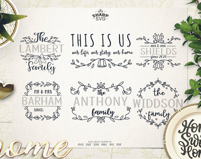 Split Floral Sign SVG - Family Split Floral SVG - Monogram Font svg - Split Family Monogram svg - Family Split Cricut Silhouette Laser