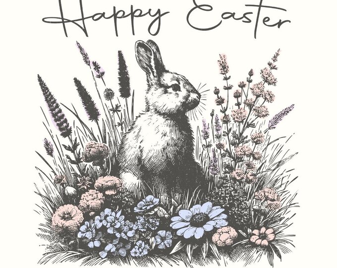 Happy Easter png, Easter png, Bunny png, Floral Bunny png, Spring png, Flowers png, Easter Shirt png, Digital Download, Easter Png