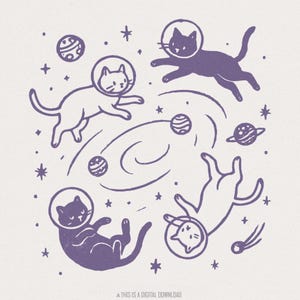 Chat de l'espace PNG, chat PNG, chat mignon PNG, art png galaxie, astronautes chats, amoureux des chats numérique, animaux de l'espace, planète chaton, clipart félin étoilé