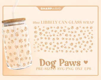 Dog Paws SVG Can Glass Wrap SVG • 16oz Glass Beer Can Cutfile • Can Template • digital files dxf eps png • Cricut • Silhouette