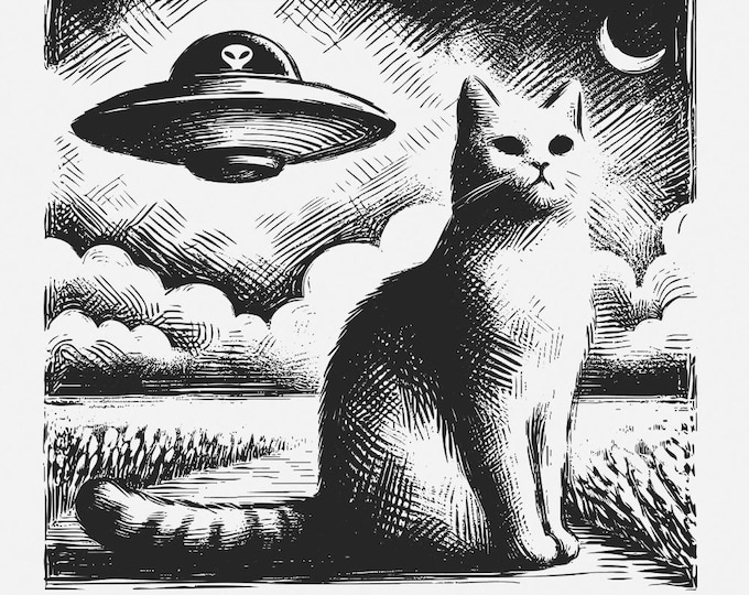 UFO Cat PNG, Funny Cat Shirt, Space Cat Meme, Alien png, Cat UFO Design, Retro Spaceship png, Trendy Space png, Cat Lover Gift, Spaceship