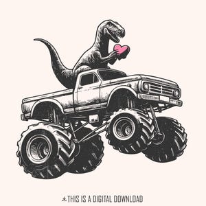 T-Rex Dinossauro Monster Truck Png, Design de Sublimação, Dia dos Namorados Png, Retro Valentine Png, Extreme Vehicle Png, Download Instantâneo