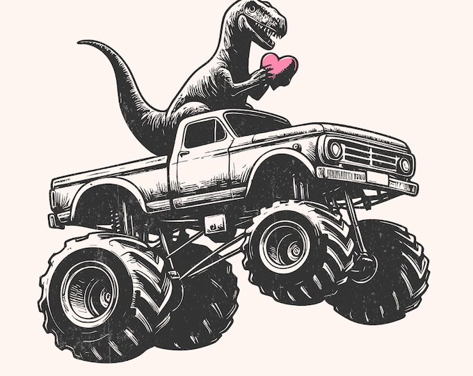 T-Rex Dinosaur Monster Truck Png, Sublimation Design, Valentines Day Png, Retro Valentine Png, Extreme Vehicle Png, Instant Download