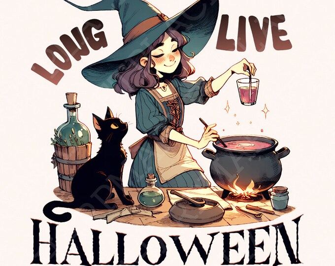 Long Live Halloween Png, Vintage Halloween Png, Witchy Png Retro Halloween, Spooky Season Png, Digital Download, Black Cat Png, Fall Apparel