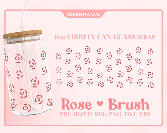 Doodle Rose SVG Can Glass Wrap SVG • 16oz Glass Beer Can Cutfile • Can Template • digital files dxf eps png • Cricut • Silhouette