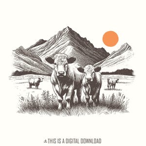 Ganado occidental PNG, diseño retro de vaquera, arte boho occidental, ilustración de pastoreo de vacas, sublimación vintage, gráficos de rodeo campestre