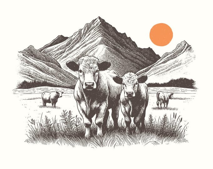 Western Cattle PNG, Retro Cowgirl Design, Bohemian Western Art, Cow Wrangling Illustration, Vintage Sublimation, Country Rodeo Graphics