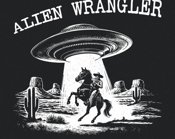 Cowboy UFO PNG, Retro Alien Spaceship, Vintage Western Design, Sci-Fi Art, Desert Scene, Digital Download, Alien Encounter
