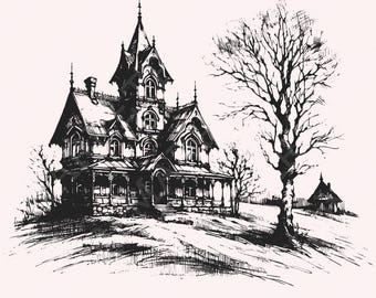 Spooky Halloween Haunted House Png, Retro Fall Sublimation, Haunted Mansion png Files, Halloween Shirt Png, Creepy Clipart, Sublimation