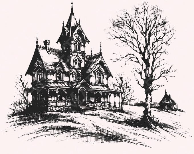 Spooky Halloween Haunted House Png, Retro Fall Sublimation, Haunted Mansion png Files, Halloween Shirt Png, Creepy Clipart, Sublimation