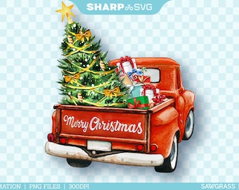 Christmas Tree Truck PNG -  Sublimation Design - Christmas Gifts PNG - Christmas Truck for Sublimation - Hand Drawn Watercolor - Sublimation
