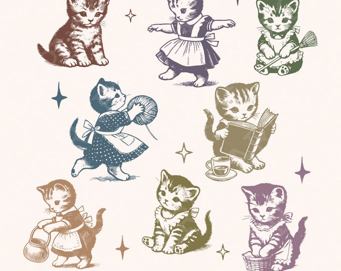 Vintage Cats Png, Retro Cat Png, Cat Tattoo Png, Funny Cat Png, Cat Tshirt Png, Cat Pattern Png, Crazy Black Cat, Cat Owner Png