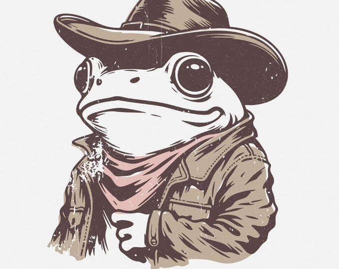 Cowboy Frog PNG, Funny Meme PNG, Trendy Frog Design, Western Humor, Retro Country PNG, Vintage Graphic, Sublimation Download