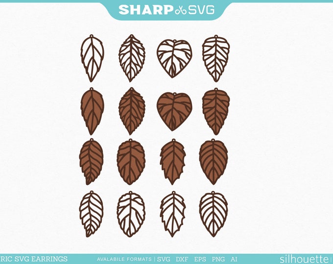Leaf Earring SVG - Stacked Earrings SVG -  Leaf Tear Drop SVG - Leather Earring -  Jewelry Laser Cut Template - Commercial Use