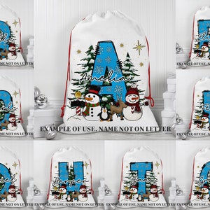 Carta de Navidad personalizada Santa Sack Doodle Cartas, Santa Stocking Cartas personalizadas para niños, Santa Sublimación Tote Navidad Doodle Alfabeto