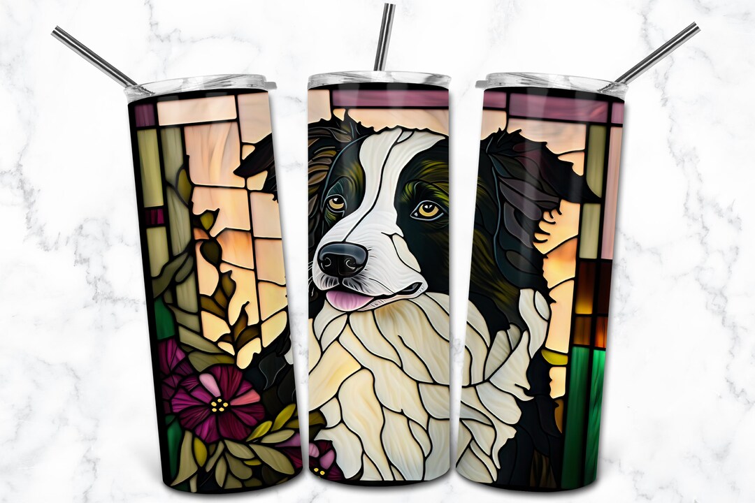 Border Collie Stained Glass 20oz Skinny Tumbler Sublimation Design