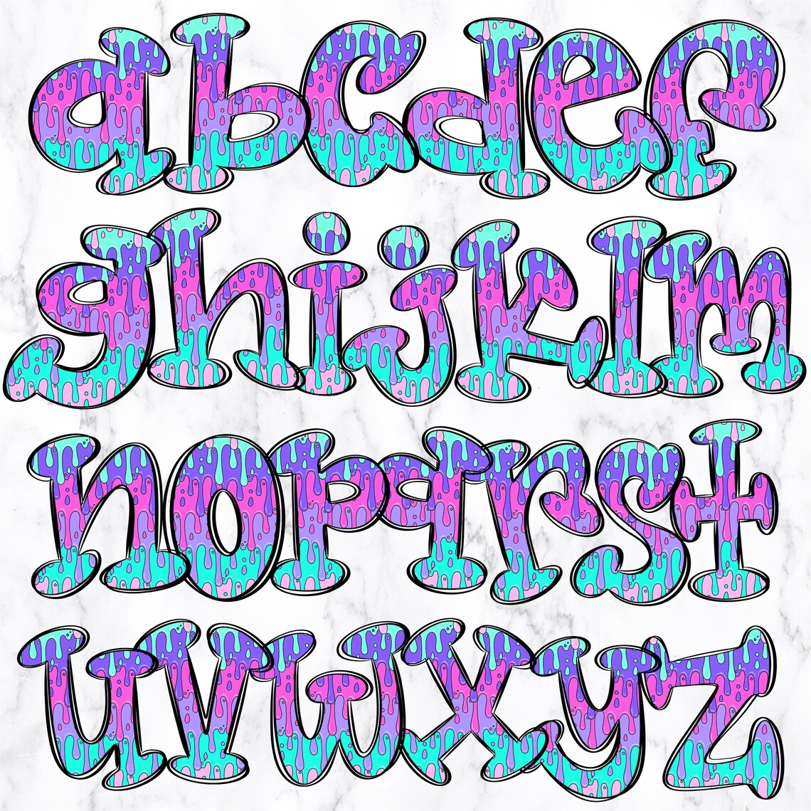 Pastel Drip Doodle Alphabet Letters PNG Bundle, Alphabet Clipart, Cute ...