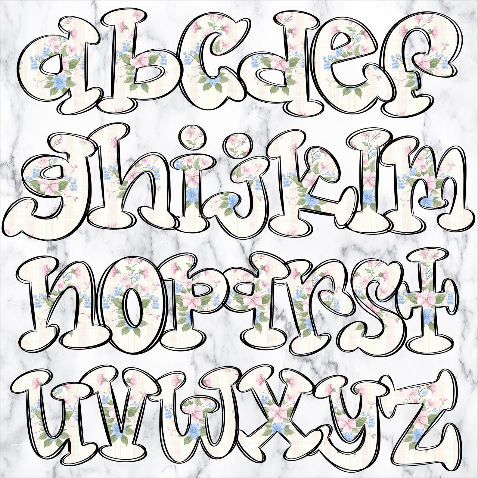 Grandmillenial Floral Letters Alphabet Alphabet Clipart Printable ...