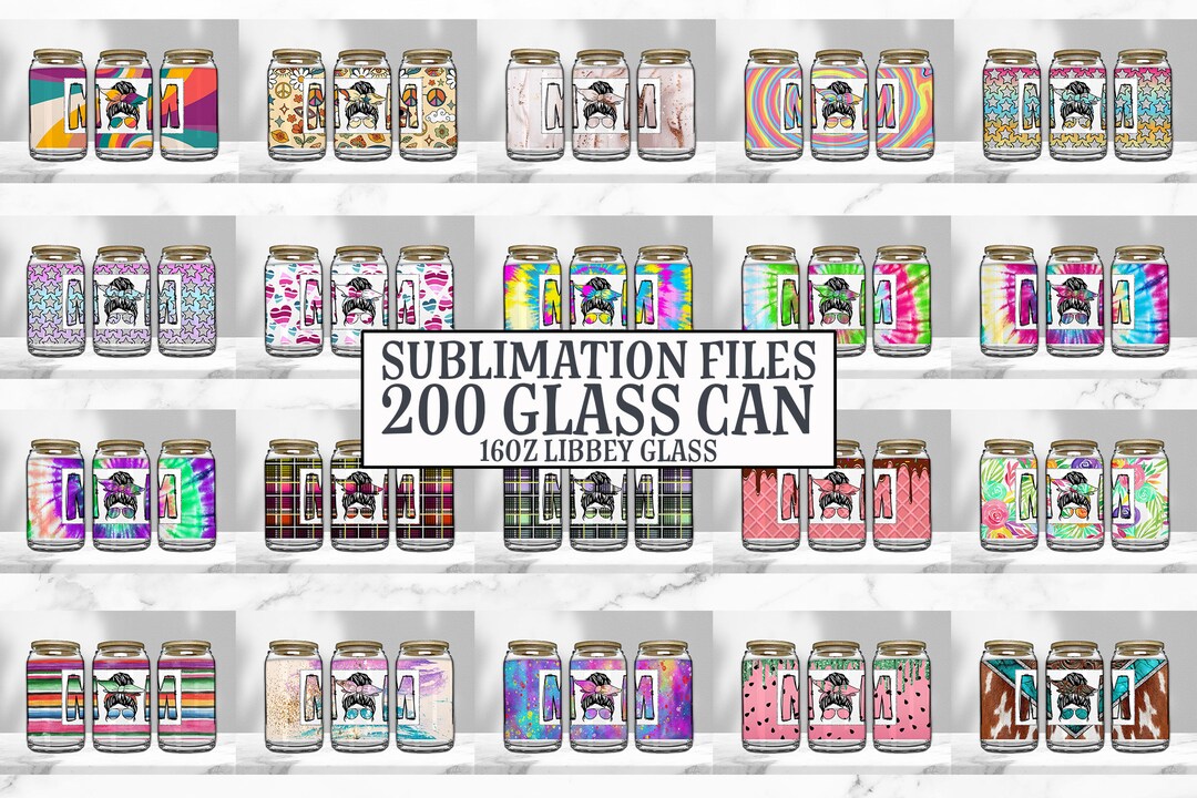 16oz Glass Can Tumbler Sublimation Design Bundle, Glass Can Wrap Png ...