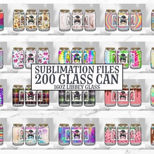 16oz Glass Can Tumbler Sublimation Design Bundle, Glass Can Wrap png, Libbey Can Template, 16oz Libbey Wrap PNG.