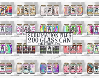 16oz Glass Can Tumbler Sublimation Design Bundle, Glass Can Wrap png, Libbey Can Template, 16oz Libbey Wrap PNG.
