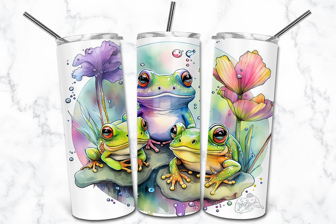 Frog Watercolor 20oz Skinny Tumbler Sublimation Design Templates ...