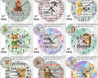 Sarcasm Clock PNG, Roman Numeral, Printable Wall Clock, Sublimation Clock png, Sarcastic Grumpy Animal Sassy Animal, Round Hanging Spinner