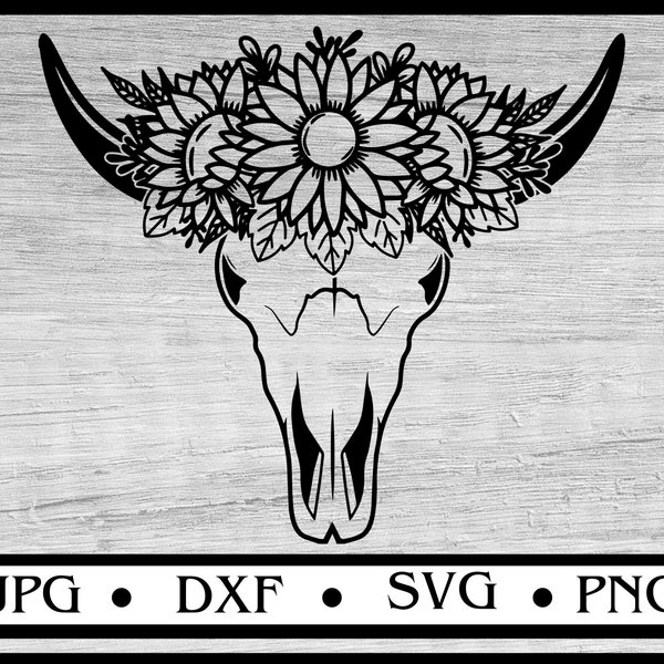 Cow Skull SVG, Sunflower SVG, Floral Cow Skull SVG, floral svg, Cow skull sunflower svg, Flower svg, Sublimation png, svg files for cricut