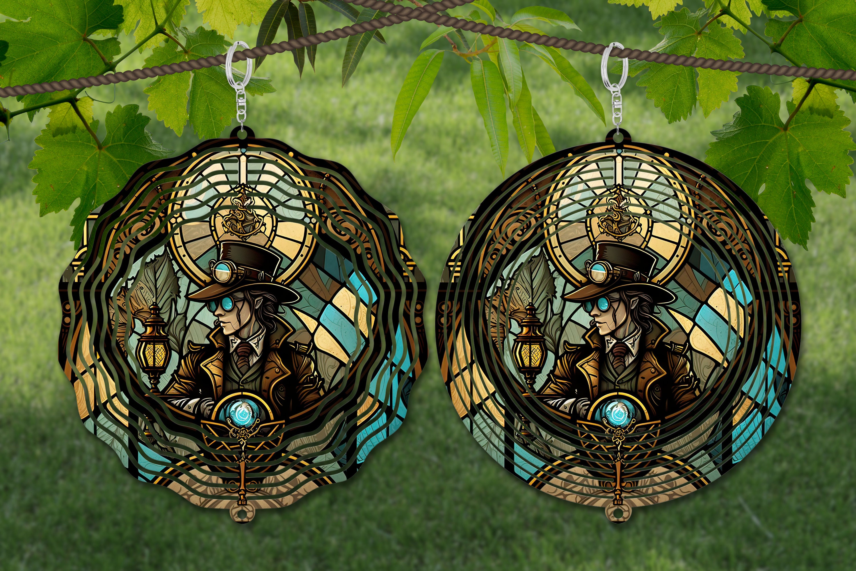 スチームパンク ウィンドスピナー ステンドグラス昇華デザイン