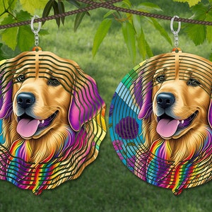 Golden Retriever Wind Spinner Sublimation, Hund Wind Spinner SVG, 10-Zoll-runder Türhänger, Untersetzer-Design, Suncatcher PNG, Kranzschild PNG