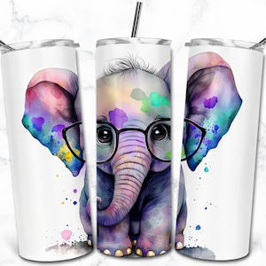 Modelos de design de sublimação de copo magro de 20 onças de elefante, download digital fofo, envoltório de copo de desenho animado PNG, copo infantil infantil,