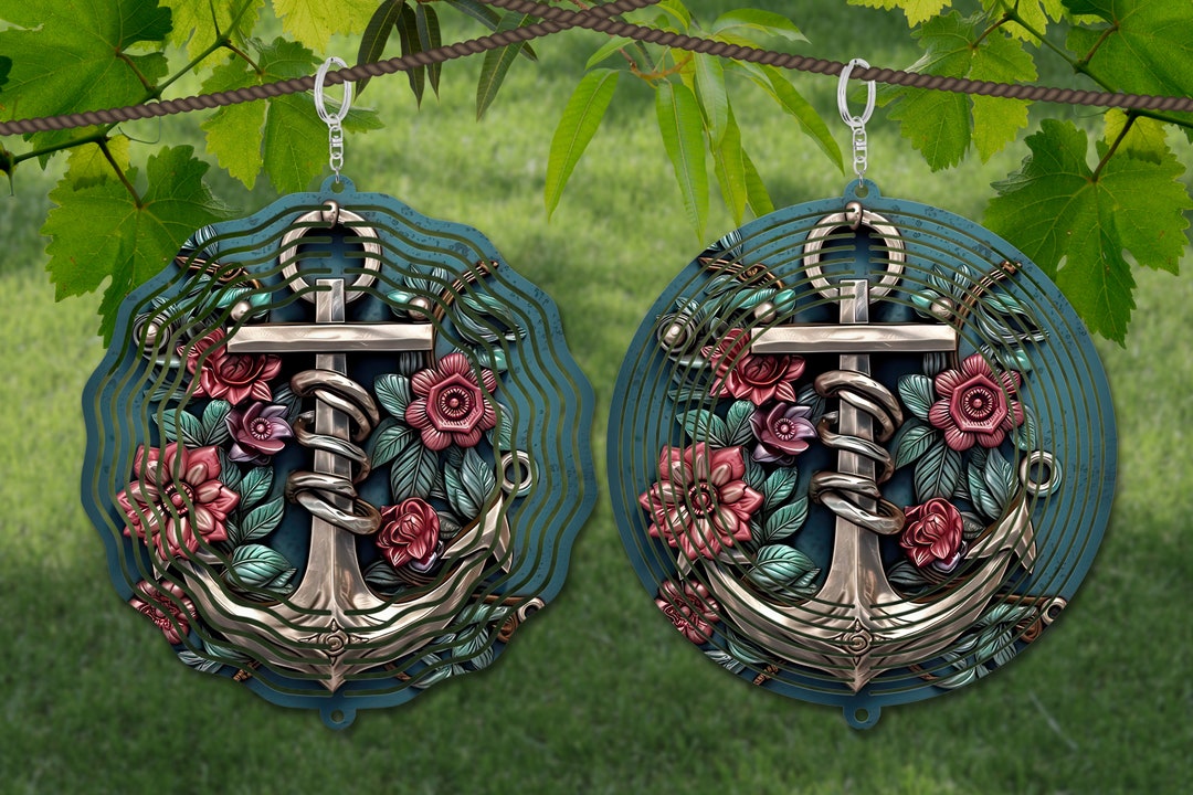 Anchor 3D Metal Wind Spinner Sublimation Design Template, 3D Wind