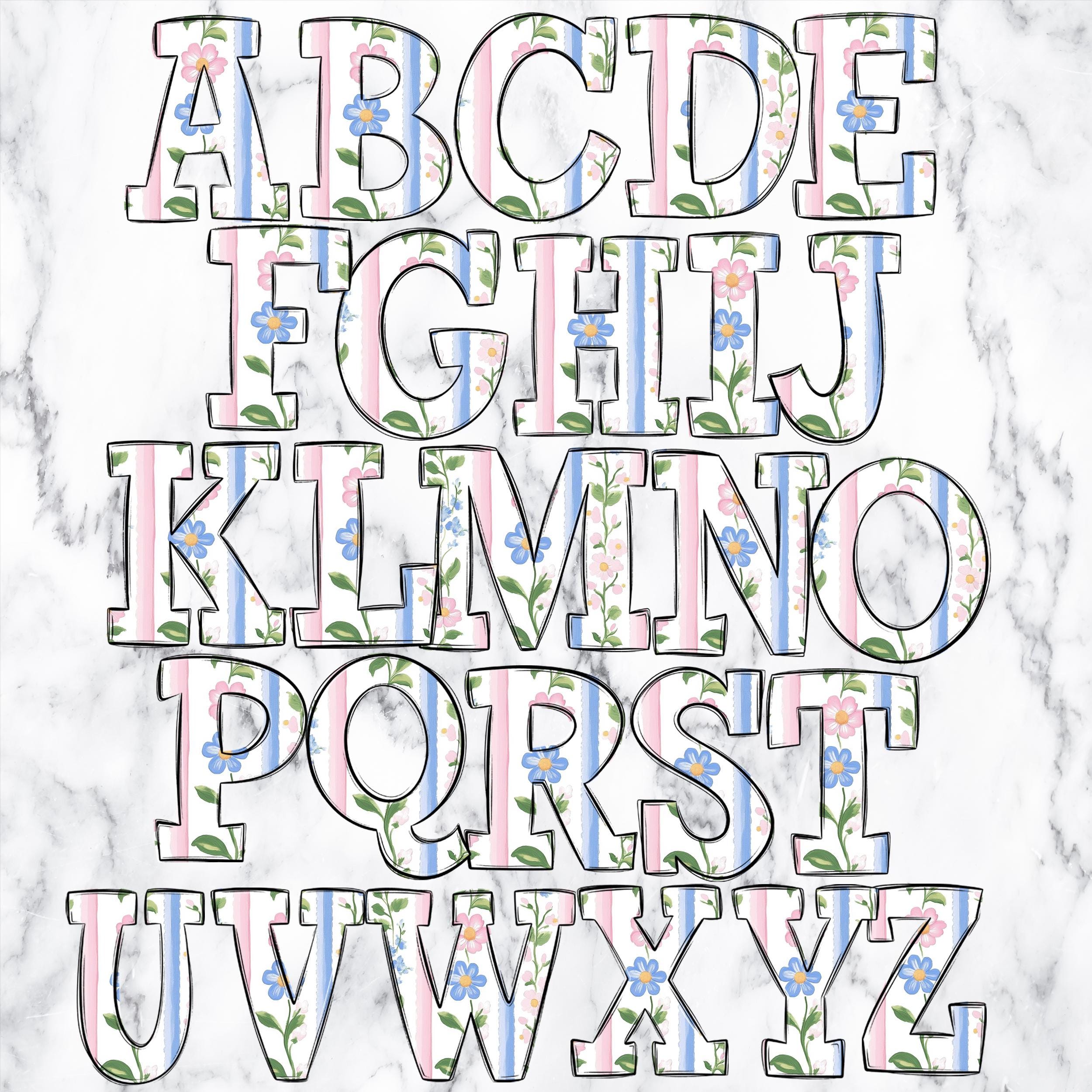 Grandmillenial Floral Letters Alphabet Alphabet Clipart Printable ...