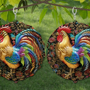 Modèle de conception de sublimation de toupie à vent en métal 3D coq, toupie à vent 3D SVG, sublimation ronde de 10 pouces, toupies suspendues rondes png thumbnail