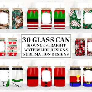 Weihnachten 16 Unzen Glasdosen Tumbler Sublimations-Design-Bundle, Glasdosenverpackung png, Libbey Dosen-Vorlage, 16 Unzen Libbey Wrap PNG.