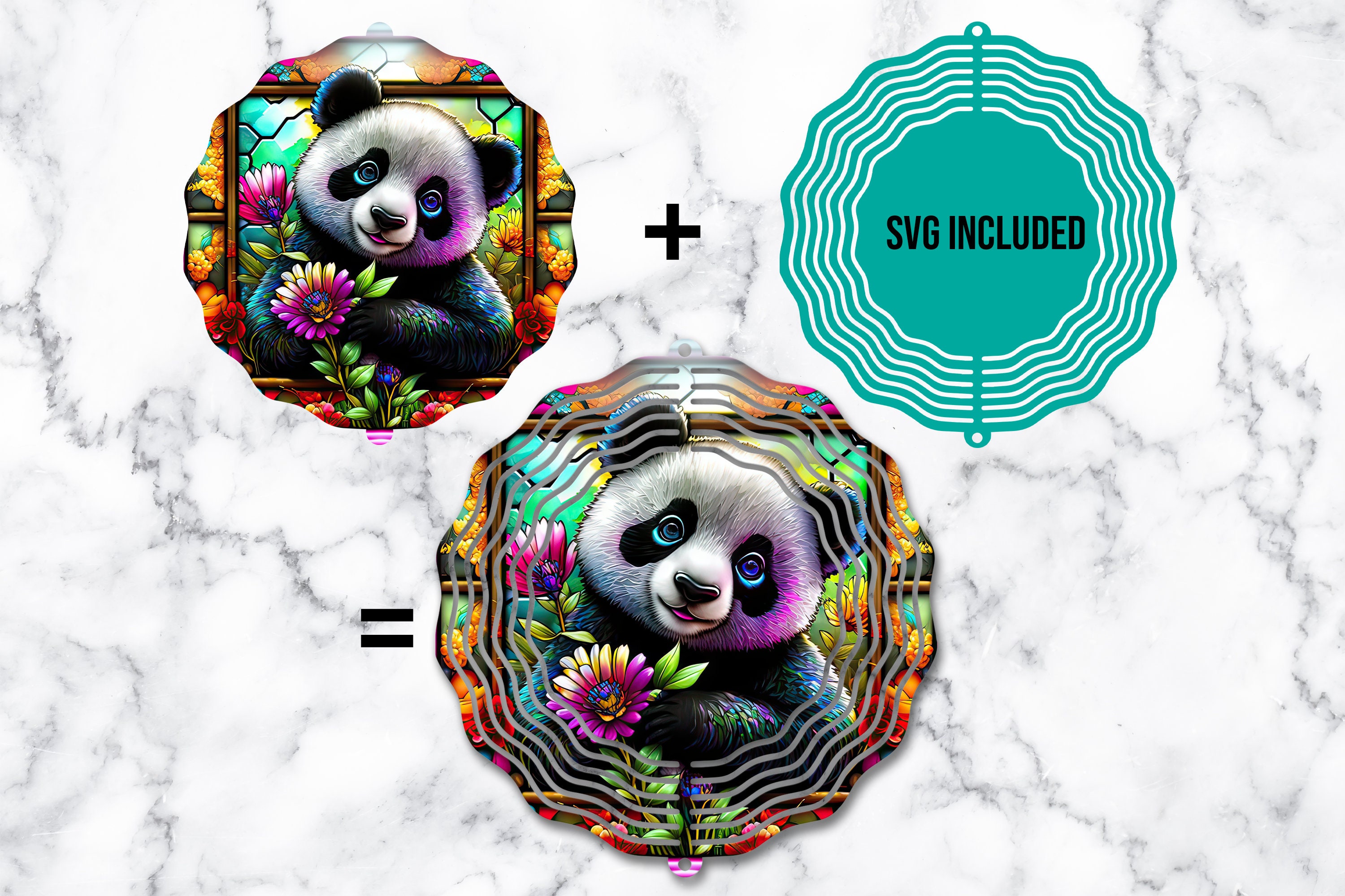 Panda Wind Spinner Stained Glass Sublimation Design Template, Wind ...
