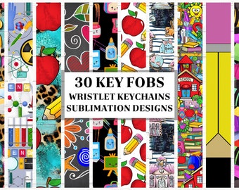 Teacher Key Fob Wristlet sublimation bundle, Back to school Designs, Key Chain Sublimation png, Wristlet Template, Digital Designs