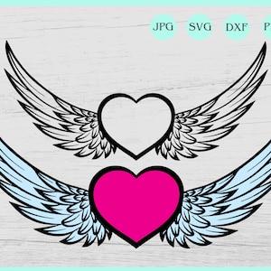 Ailes d’ange SVG, Angel Heart svg, Angel Wing Vector, Angel Wings Clipart, Angel Wings line art, Angel Wings Layered SVG